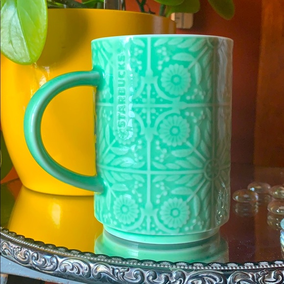 Vintage mint green embossed Starbucks 12oz mug
